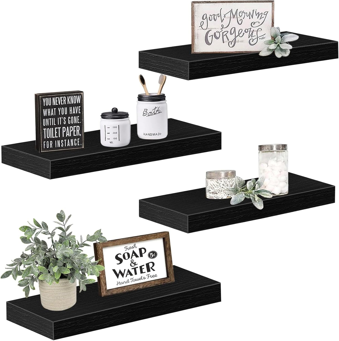QEEIG Floating Shelves for Wall Bathroom Shelf Bedroom Kitchen Living Room Hanging Book Shelves Small Farmhouse Decor 16 inch Set of 3, Rustic Brown (015-BN3)