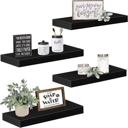 QEEIG Floating Shelves for Wall Bathroom Shelf Bedroom Kitchen Living Room Hanging Book Shelves Small Farmhouse Decor 16 inch Set of 3, Rustic Brown (015-BN3)