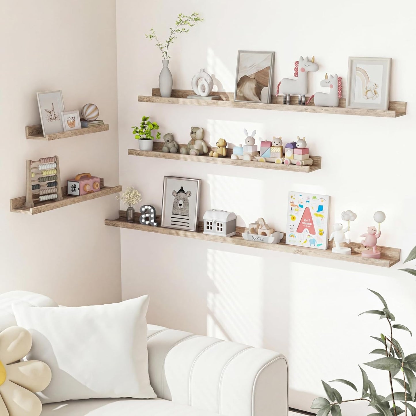 Heimlove Picture Ledge Shelf, Floating Shelves Set of 2, 24 Inches Picture Shelf for Wall with Ledge, Kids Bookshelf Wall Mounted for Living Room Bedroom Decor Books Photo Frames - White