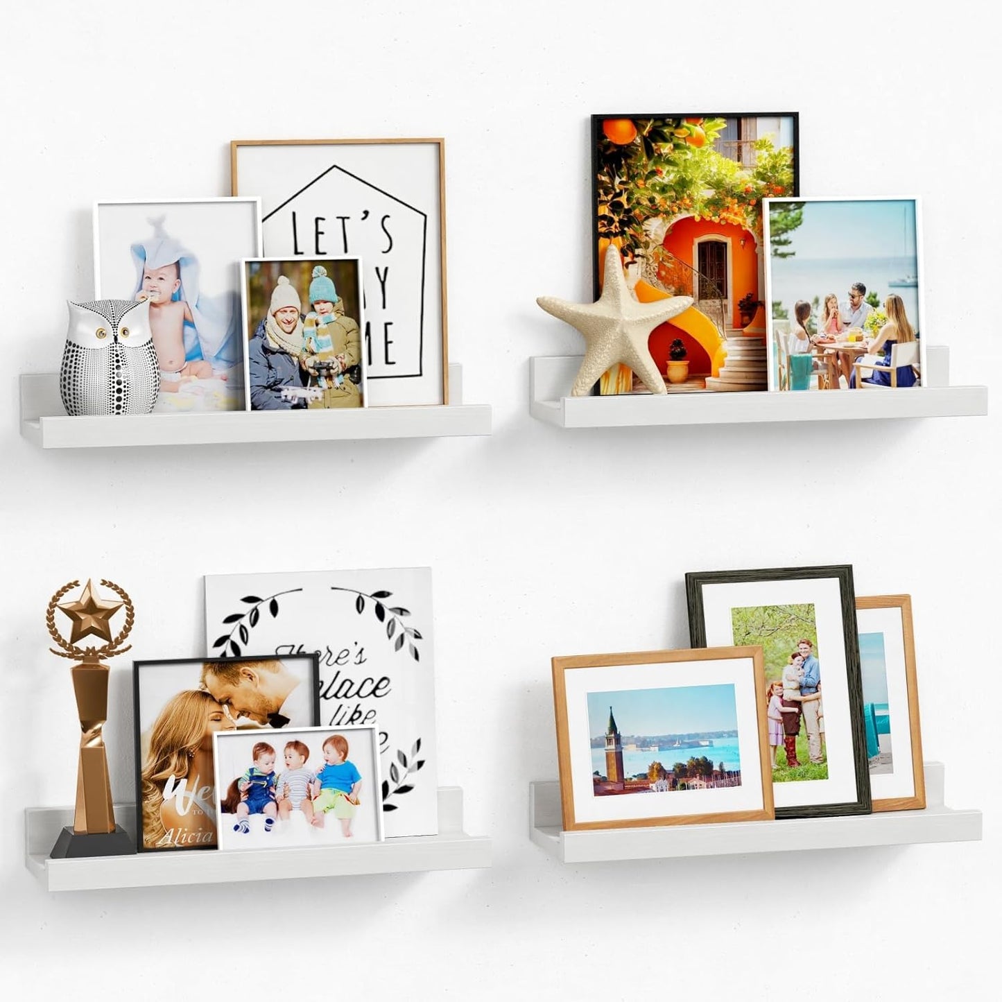 Forbena 36 Inch Floating Shelves for Wall 4-Pack, Large Nursery Book Shelves Bookshelf for Kids Bedroom, Long Picture Ledge Shelf with Lip for Living Room Photo Frames Art Display (White Solid Wood)