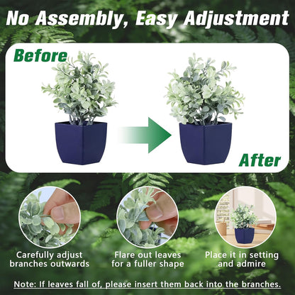4pcs Fake Small Plants, Artificial Greenery Potted Plant for Home Office Decor, Small Faux Gray Grass Eucalyptus for Bathroom Plants Decoration, Mini Plant Potted Table Shelf Decoration
