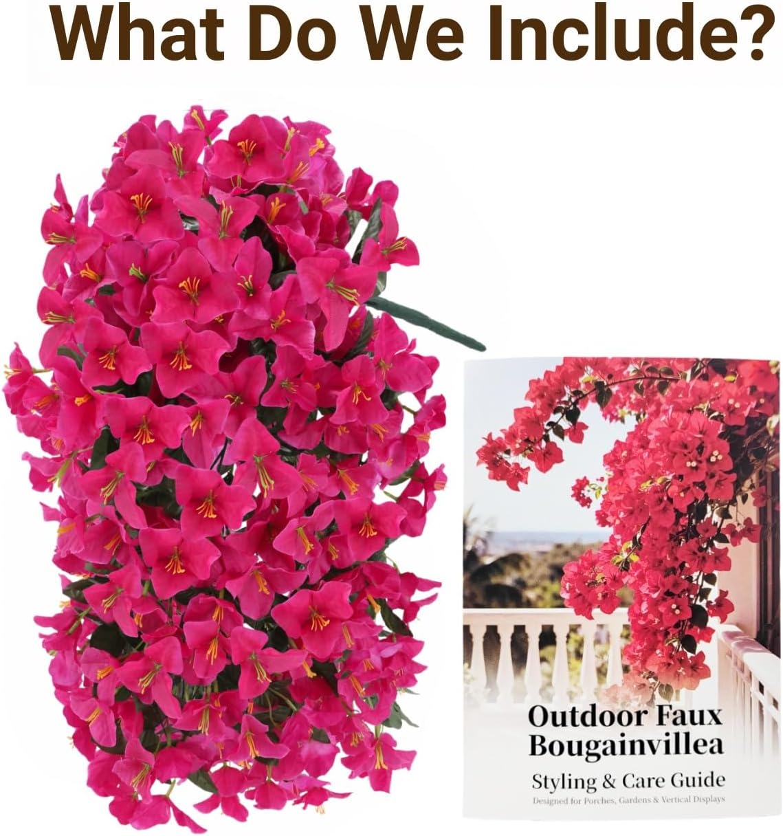 Artificial Flowers for Outdoors – 2 Bundles of UV-Resistant Artificial Bougainvillea, Realistic Silk Flowers for Front Porch, Patio, Garden, Window Boxes & Hanging Baskets (Hot Pink, 2)