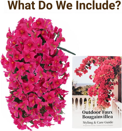 Artificial Flowers for Outdoors – 2 Bundles of UV-Resistant Artificial Bougainvillea, Realistic Silk Flowers for Front Porch, Patio, Garden, Window Boxes & Hanging Baskets (Hot Pink, 2)