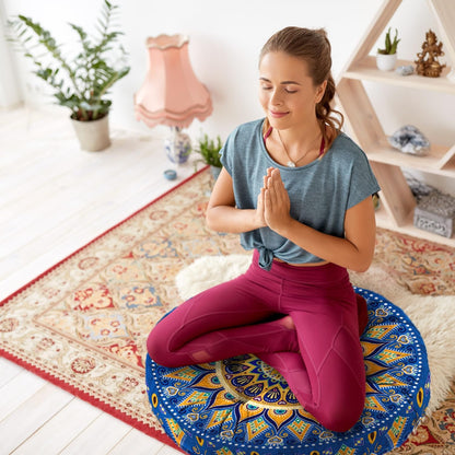 Mandala Meditation Cushion, Boho Meditation Mat, Meditation Pillows for Sitting on Floor, Cushions for Sitting in Home and Outdoor, Square Floor Pillow Cushion Seating for Yoga Accessories 22'' X 22''