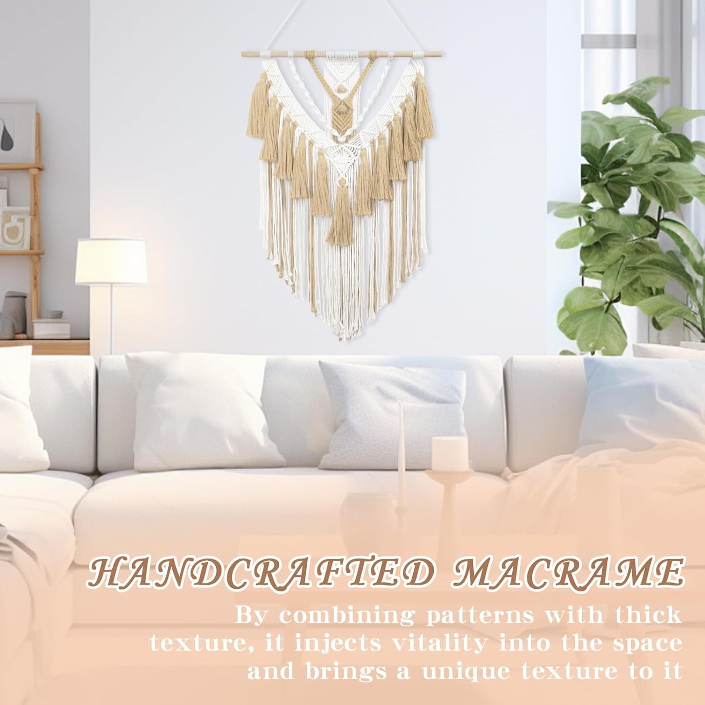Gliterra Large Macrame Wall Hanging Handmade Boho Tapestry 43"x32" - Wall Art Decor for Living Room, Bedroom, Wedding (beige)
