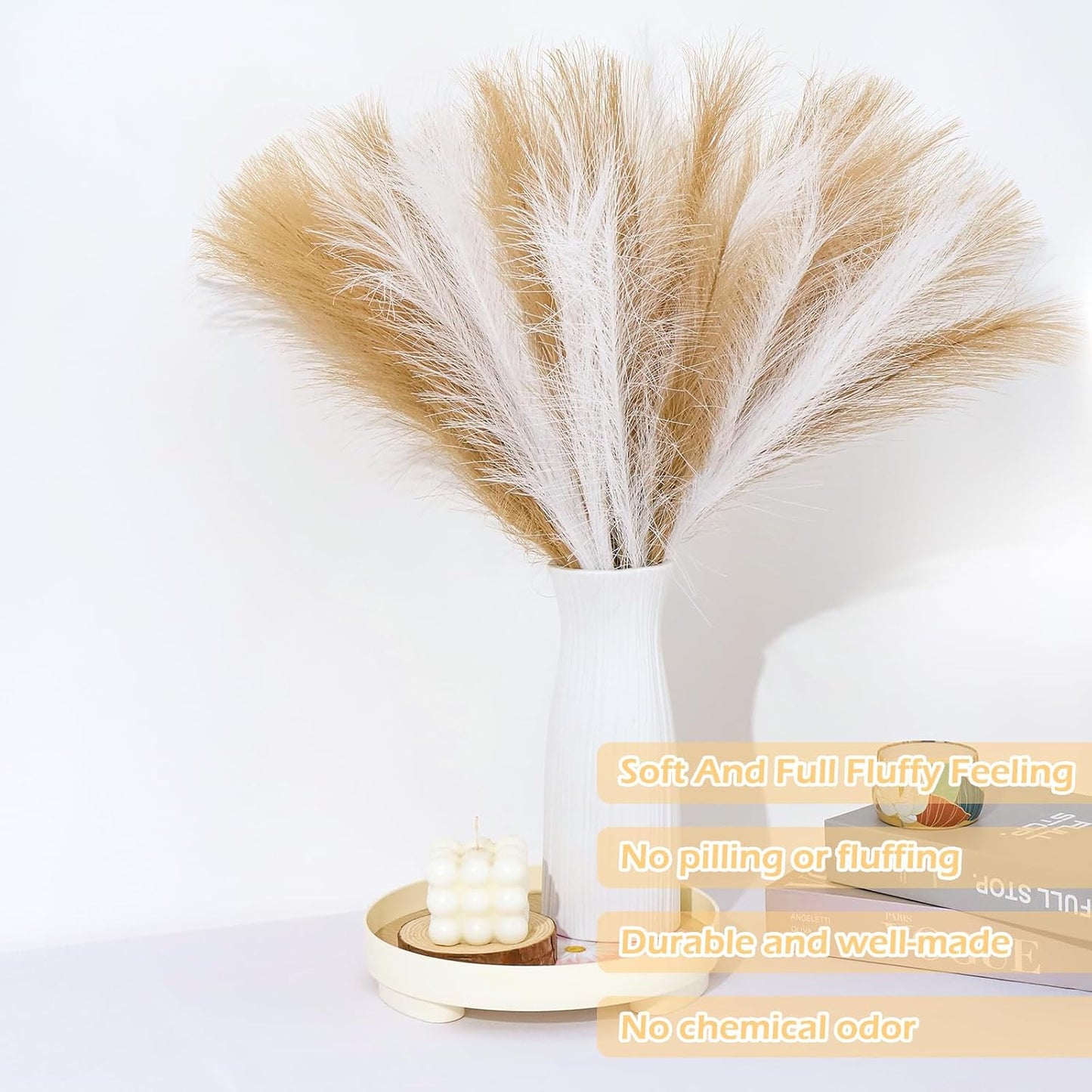 Pampas Grass Decor 30 Pcs 21.7 Inch Faux Brown Pampas Grass Bulk Artificial Dried Flowers Small Vase Filler Pompas Grass.