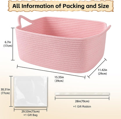 OIAHOMY Woven Basket, Gift Basket Empty with Gift Bags and Ribbons, Rope Baskets for Baby Showers, Storage Baskets with Handles for Nursery, Pet Toy Organizer - White