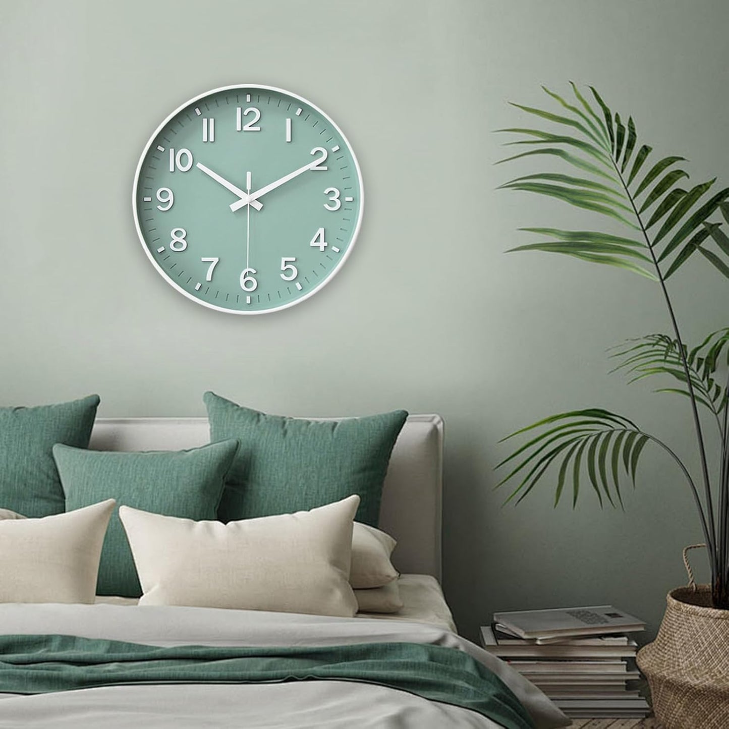 HZDHCLH Wall Clocks Battery Operated,12 inch Silent Non Ticking Modern Wall Clock for Living Room Bedroom Kitchen Office Classroom Decor (Olive Green and Gold)