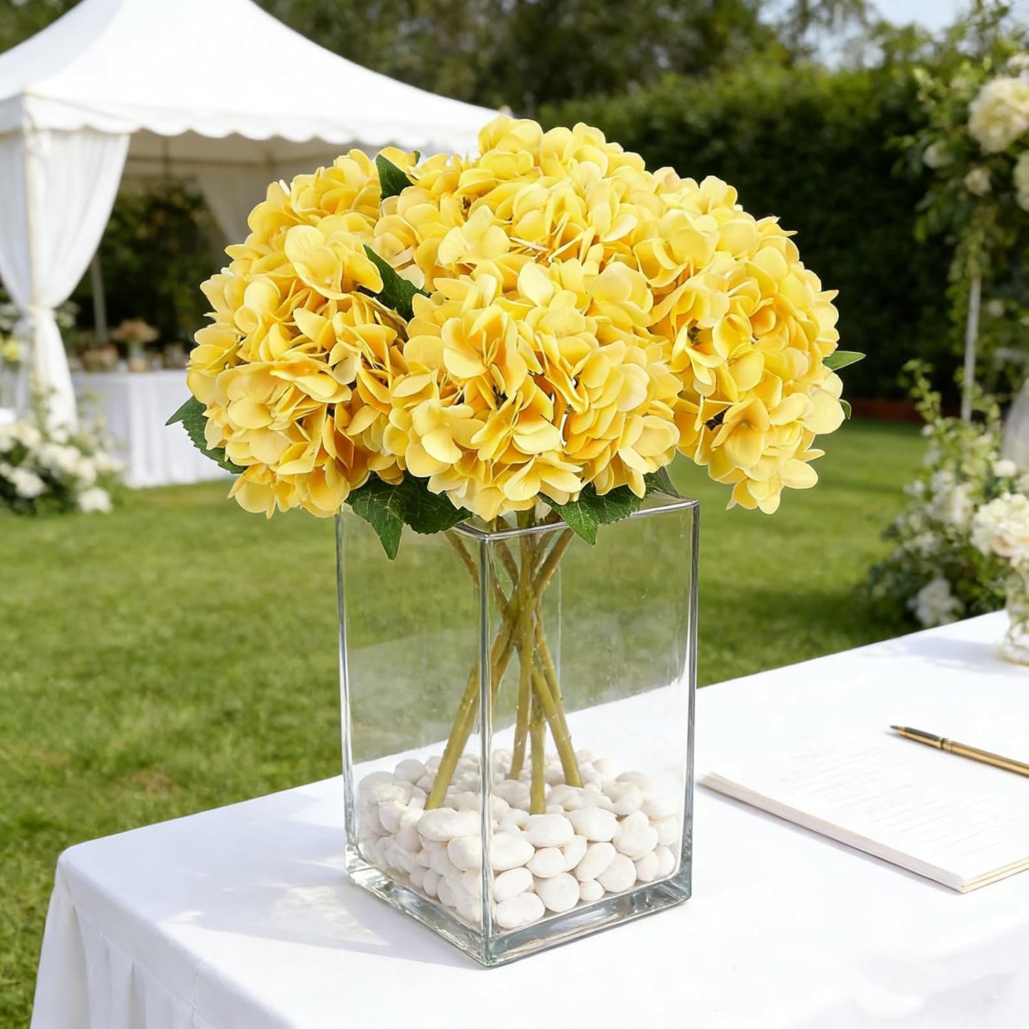Kimura's Cabin 6pcs White Hydrangea Artificial Flowers Silk Fake Hydrangeas Faux Hydrangea Flowers with Stems for Wedding Bouquets Arrangement Home Table Centerpieces Baby Shower Party Decoration