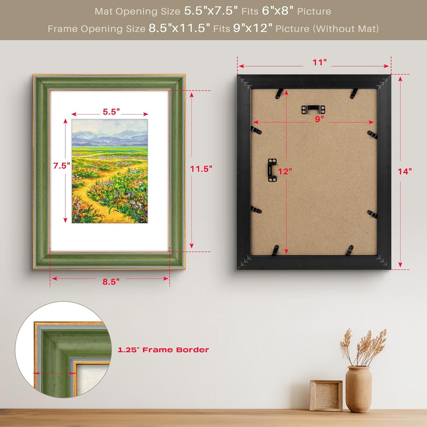 Golden State Art, 11x14 Photo Frame with Mat for Pictures 8x10 and Real Glass (Dark Gold Brown & Bronze Pewter Panel with White Color Mat, 1.25 Inch Frame Border)