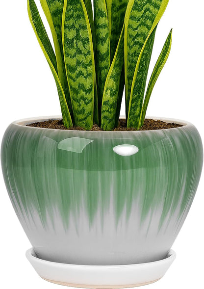 Deep Dream 6 Inch Plant Pots- Ceramic Planter Pot with Drainage Hole and Saucer, Round Flower Pot for Indoor Outdoor Succulent, Snake Plants and Cactus, Blue