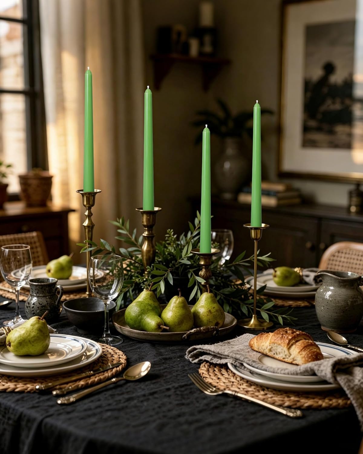 Viyffo Taper Candles, 10 Inch, 4 Pack, Olive Glow – Unscented, Dripless & Smokeless Design, Up to 8 Hour Burn – Long Tall Taper Candlesticks for Wedding, Dinner & Home Decor