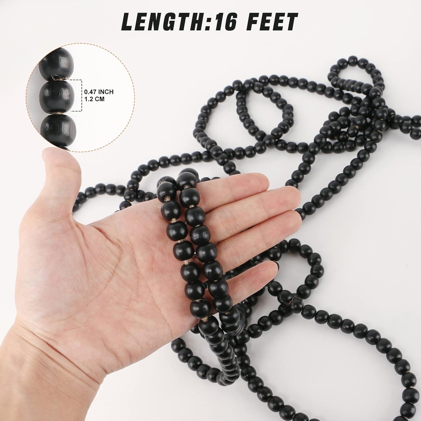 CVHOMEDECO. 16 Feet Wood Beads Garland with Tassels Farmhouse Rustic Wooden Decorative Bead String Wall Hanging Accent for Home Festival Decor. Orange