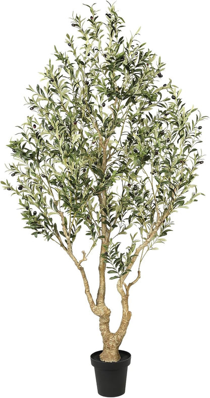FEELEAD Olive Trees Artificial Indoor 7ft – Faux Olive Tree 7 Feet with Natural Looking Trunk, Realistic Leaves and Lifelike Fruits, Fake Olive Tree for Home Office Living Room Decor