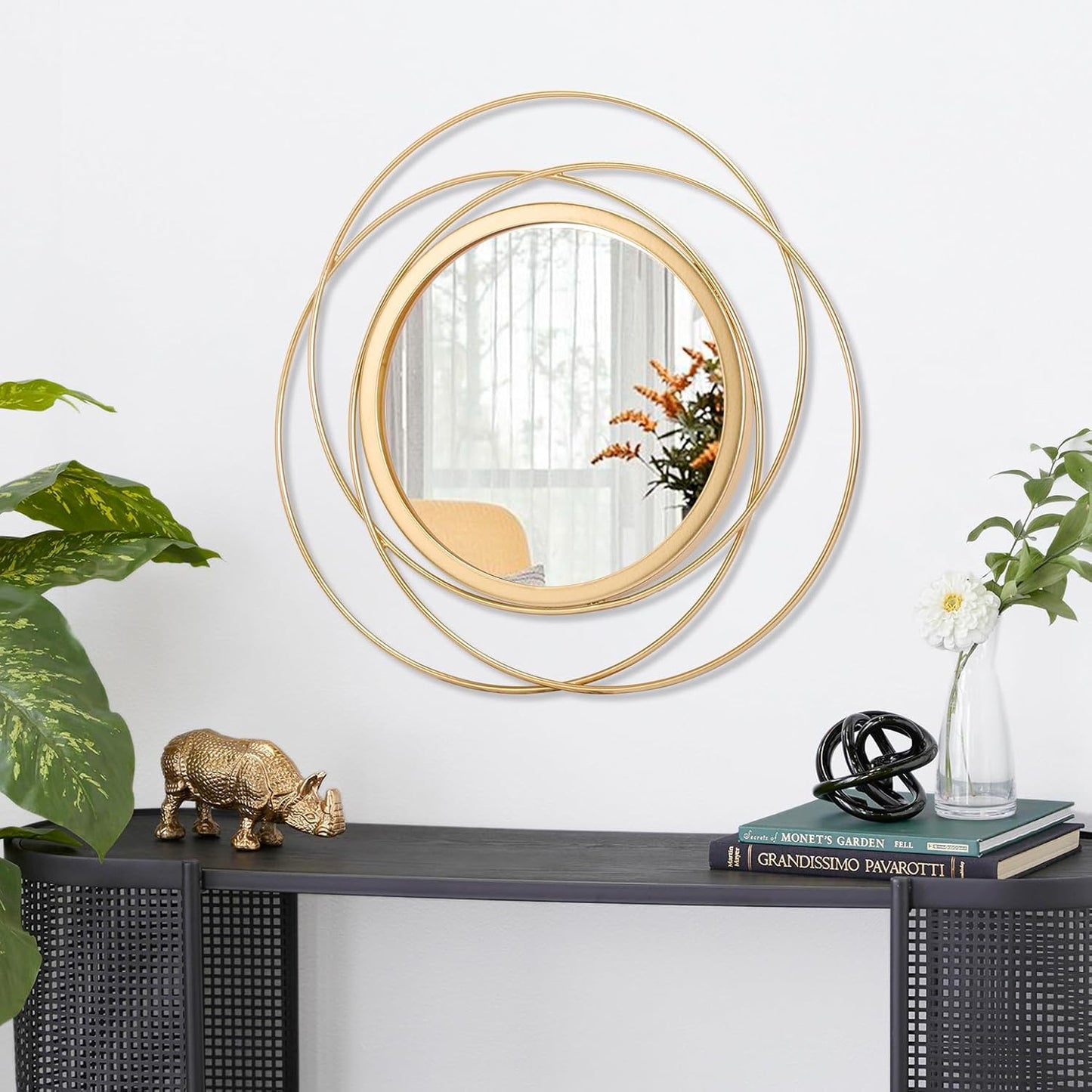 Gold Sunburst Mirrors for Wall Decorative Metal Round Art Mirrors Large Wall Decor Hanging Mirror for Bathroom Bedroom Living Room Vanity Entryway 16"
