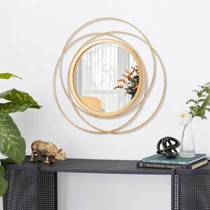 Gold Sunburst Mirrors for Wall Decorative Metal Round Art Mirrors Large Wall Decor Hanging Mirror for Bathroom Bedroom Living Room Vanity Entryway 16"