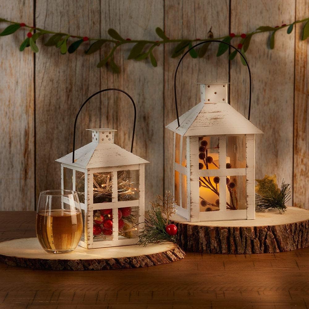 Kate Aspen Rustic Farmhouse Decor White Candle Holder Lantern Decorative (5 Inch), Wedding Decoration, Centerpiece Table Decorations, Home Decor, Shelf Decor, Fireplace Lantern