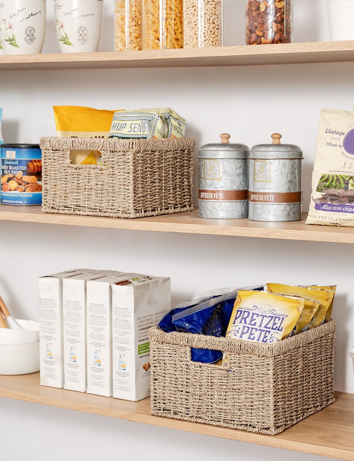 StorageWorks Wicker Basket, Baskets for Organizing, Storage Basket with Built-in Handles, Water Hyacinth Shelves (Medium 2-Pack, Natural Hyacinth)