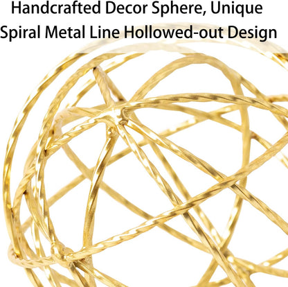 5.5" Gold Metal Geometric Sculpture, Modern Square Decorative Sphere, Small Tabletop Decoration Ball for Home Office Table Shelf Living Room Bedroom Desk Decor