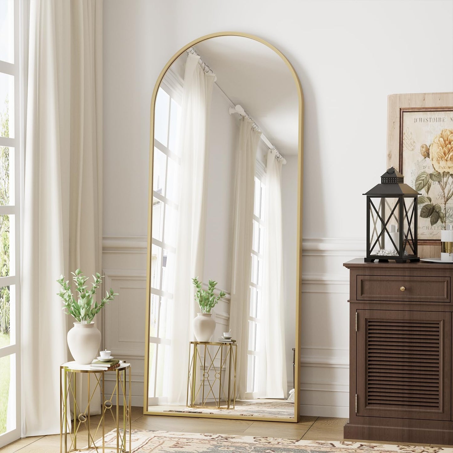 Dewfig Arched Full Length Mirror, 76"x34" Large Floor Mirror, Full Body Mirrors for Leaning or Hanging, Standing Mirrors for Bedroom, Living Room,Dressing Room, Aluminum Alloy Frame, Black