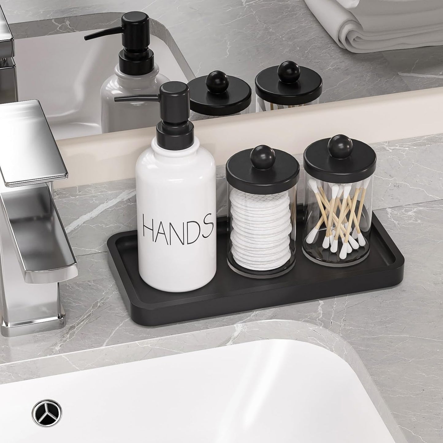 Bathroom Vanity Tray for Countertop - Bamboo Organizer Tray for Dresser Tops, Toilet, Perfume Small Decorative Tray Wood Tray for Home Decoration 11.81” L x 6.1” W x 0.79” H Black