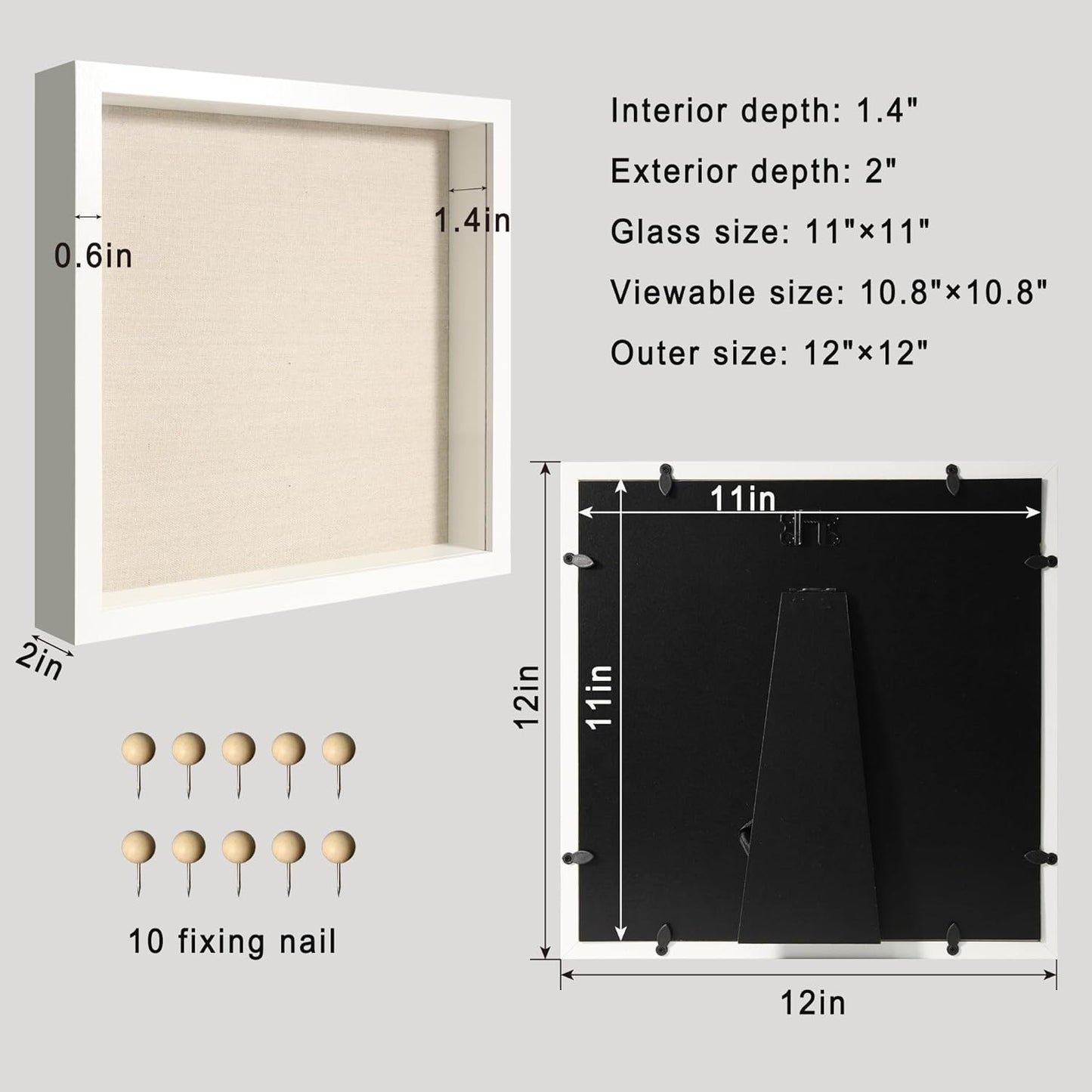 12x16 Large Shadow Box Picture Frame Display Case with Soft Linen Back, White Wooden Memory Shadow Box Frame with Tempered Glass Cover for Wall Display