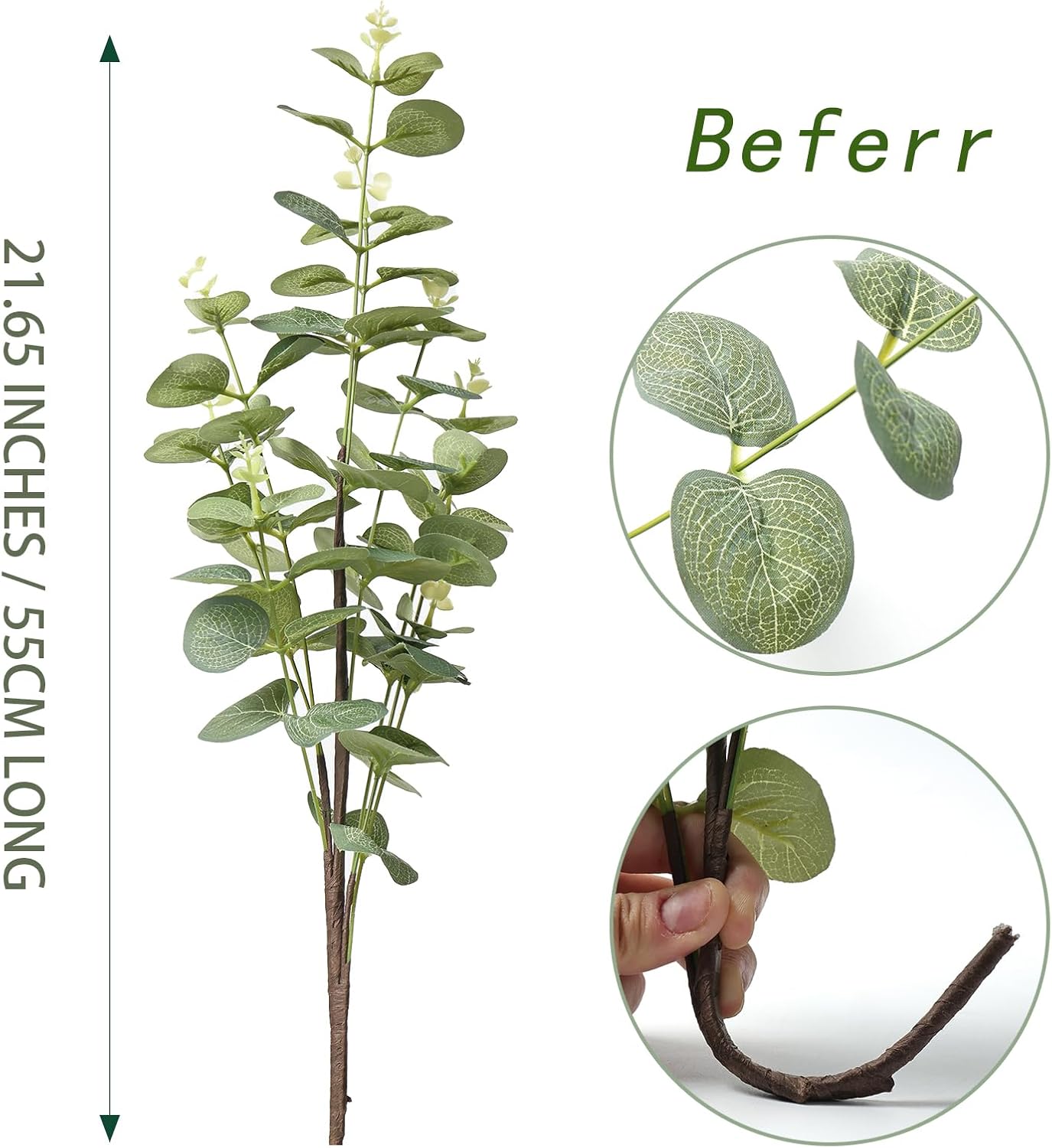 Fake Plants, 20Pcs Eucalyptus Stems Artificial Flowers, Fake Eucalyptus Leaves Stems, Plastic Grey Green Touch Leaf Branches for Home Office Flowers Bouquet Centerpiece Wedding Decoration