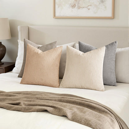 MIULEE Boho Farmhouse Sage Green Throw Pillow Covers 18x18 Inch Set of 4 Mordern Nordic Cushion Covers Soft Corduroy Spring Home Decor for Couch Bed Sofa Living Room Forest Green