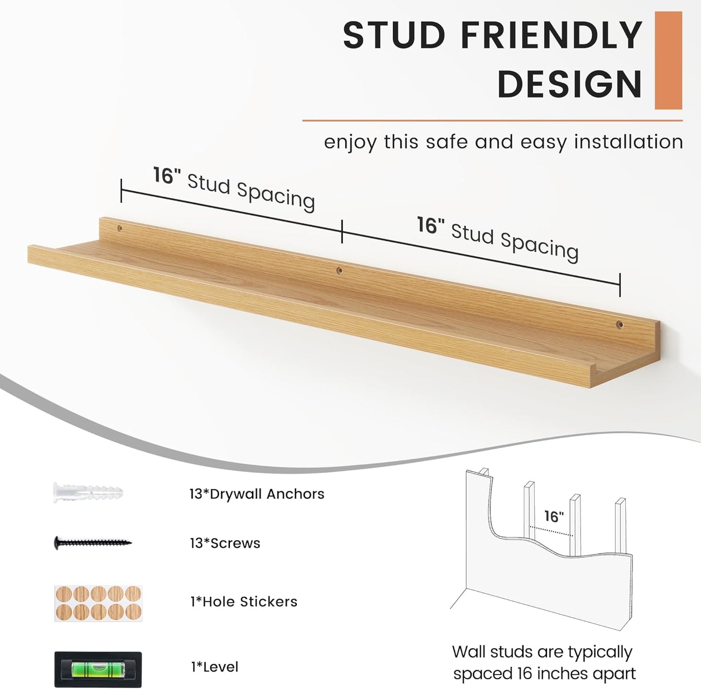 FLYJOE Floating Picture Ledge Shelves for Wall Set of 4, 48 Inch Wall Shelves with Lip Long Large Nursery Book Shelf for Toys Storage Kids Bookshelf Wall Mounted Living Room Bedroom Decor Frames