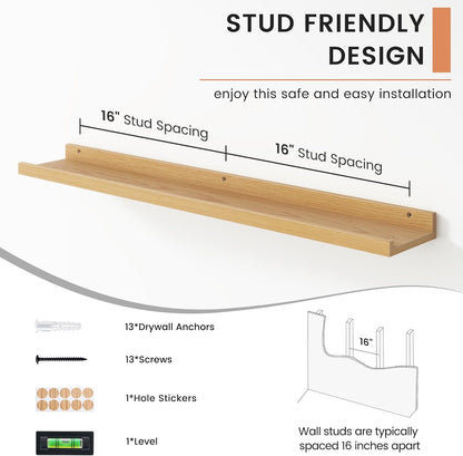 FLYJOE Floating Picture Ledge Shelves for Wall Set of 4, 48 Inch Wall Shelves with Lip Long Large Nursery Book Shelf for Toys Storage Kids Bookshelf Wall Mounted Living Room Bedroom Decor Frames