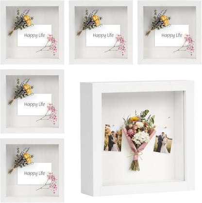 6 Pcs Shadow Box Frame - 5x5 Square Frame Display Case for Sports Memorabilia & Wedding Keepsakes - Wall Mountable Display Box for Medals, Photos, Dried Flowers (Black)