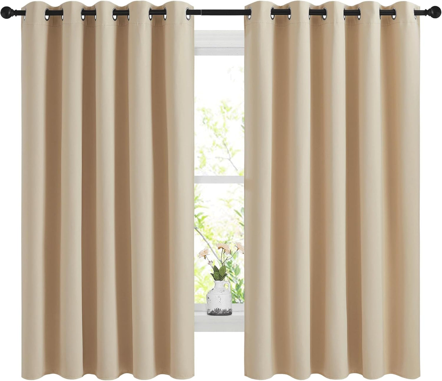 NICETOWN Halloween Pitch Black Solid Thermal Insulated Grommet Blackout Curtains/Drapes for Bedroom Window (2 Panels, 42 inches Wide by 63 inches Long, Black) - Colors D