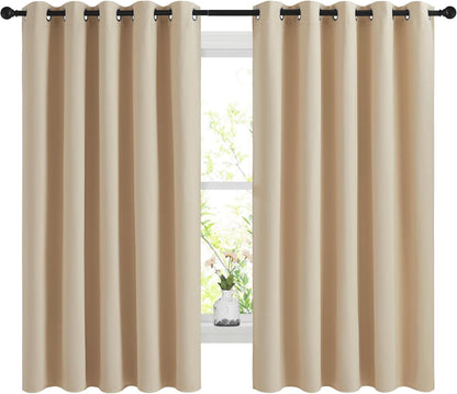NICETOWN Halloween Pitch Black Solid Thermal Insulated Grommet Blackout Curtains/Drapes for Bedroom Window (2 Panels, 42 inches Wide by 63 inches Long, Black) - Colors D