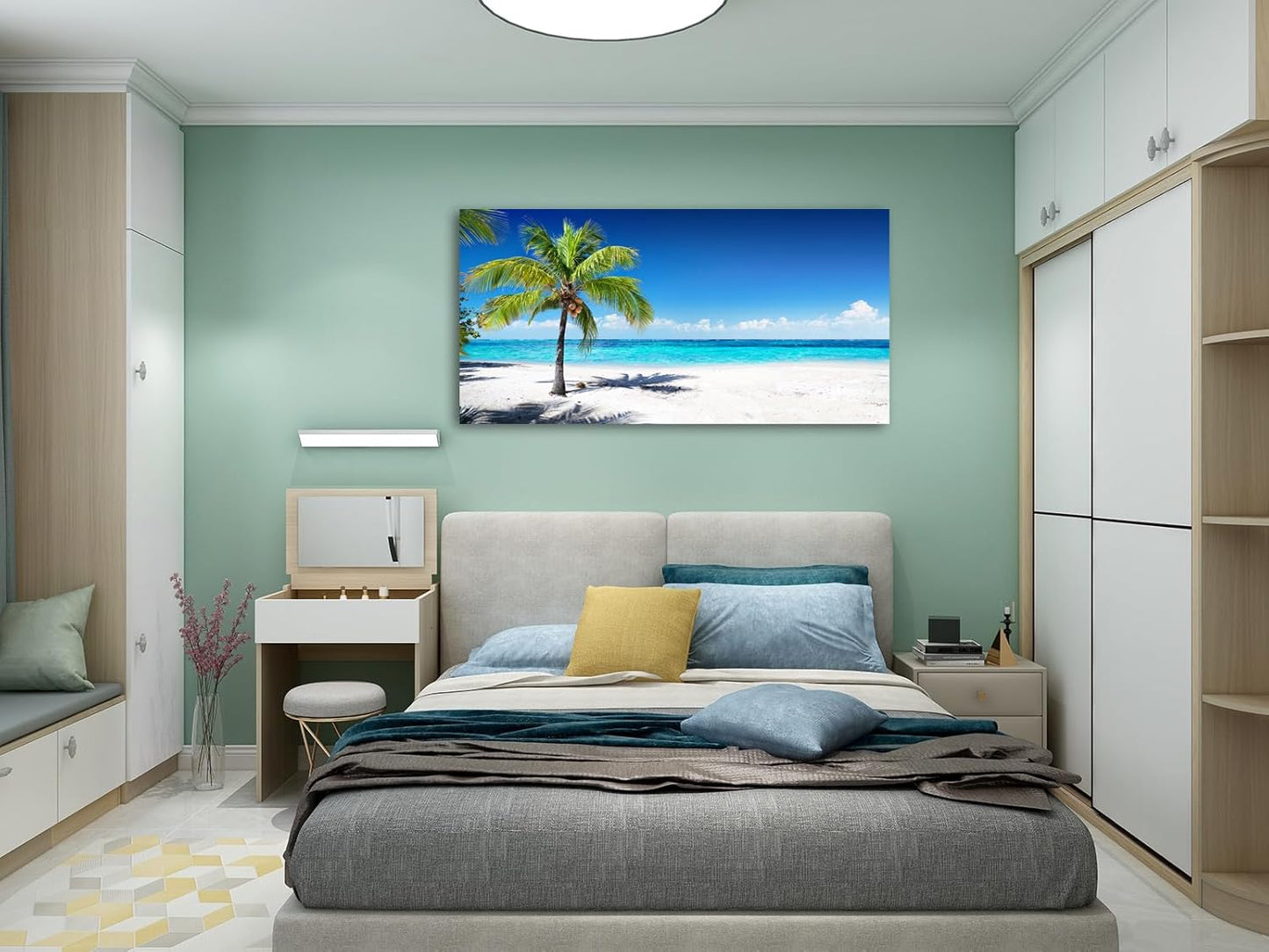Baisuart S02250 Canvas Prints Wall Art Beach Sunset Ocean Waves Nature Pictures Stretched Canvas Wooden Framed for living Room Bedroom and Office