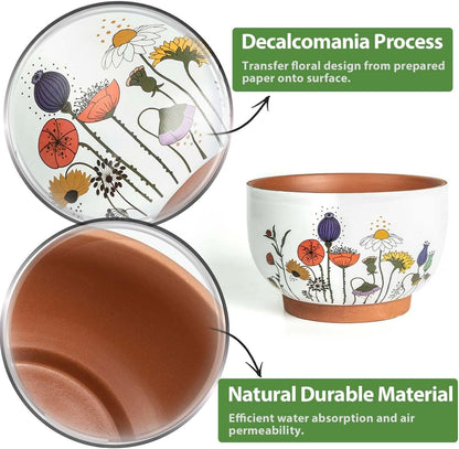 YBX 8 Inch + 6 Inch Ceramic Plant Pots, Succulent Flower Pots with Drainage Holes, Terracotta Planters for Indoor Plants, White&Terracotta (Garden)