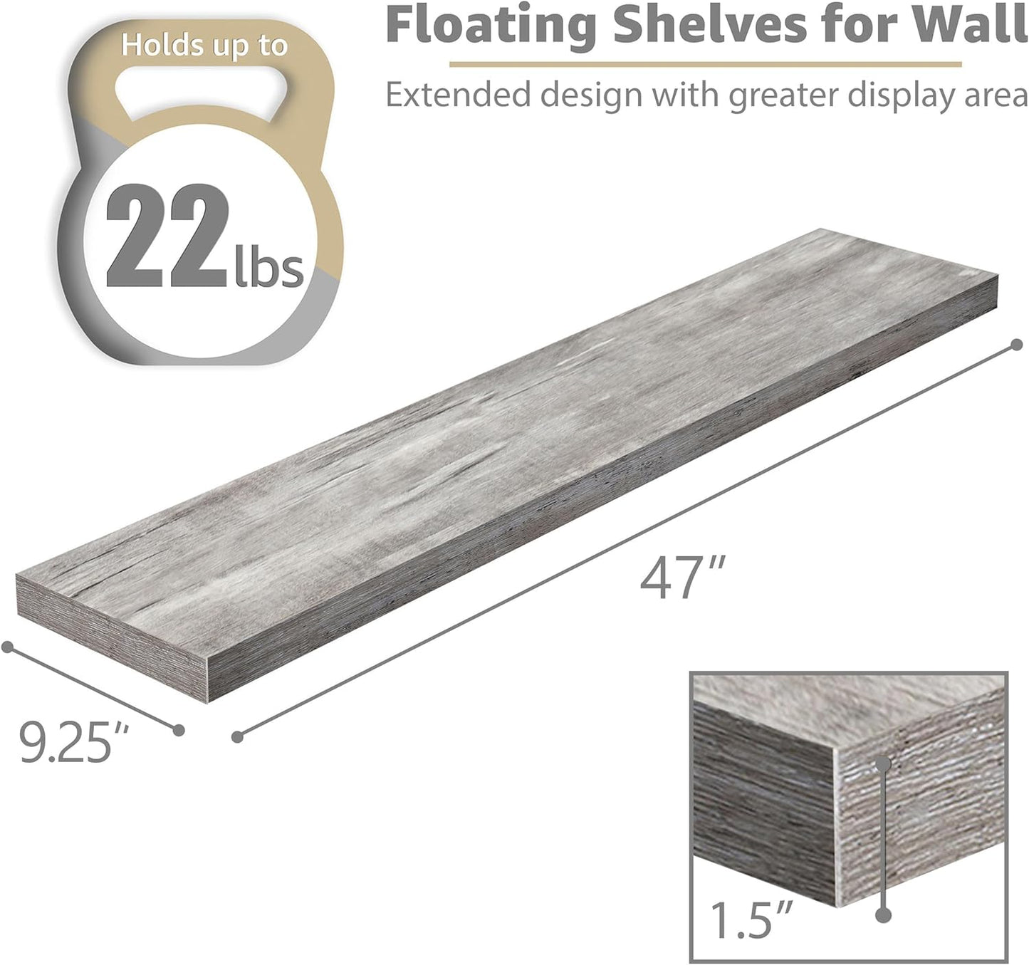 Sorbus Floating Shelves for Wall - 48 Inch Long Bathroom Shelves, Wall Decor for Bedroom, Kitchen, Living Room & Book Storage - Mounted Floating Shelf with Invisible Brackets (Maple Wood, 2 Pack)