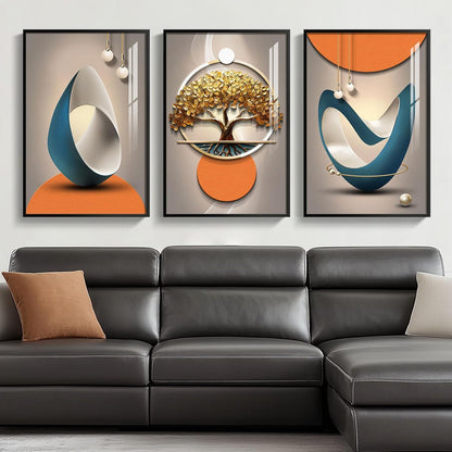 Framed Modern Luxury Gold Wall Art, Set of 3 Piece Contemporary Paintings Artwork for Walls, Golden Prints Pictures with Gold Frame, Wall Decor for Living Room, Hallway, Bedroom, Office 16x24 Inch