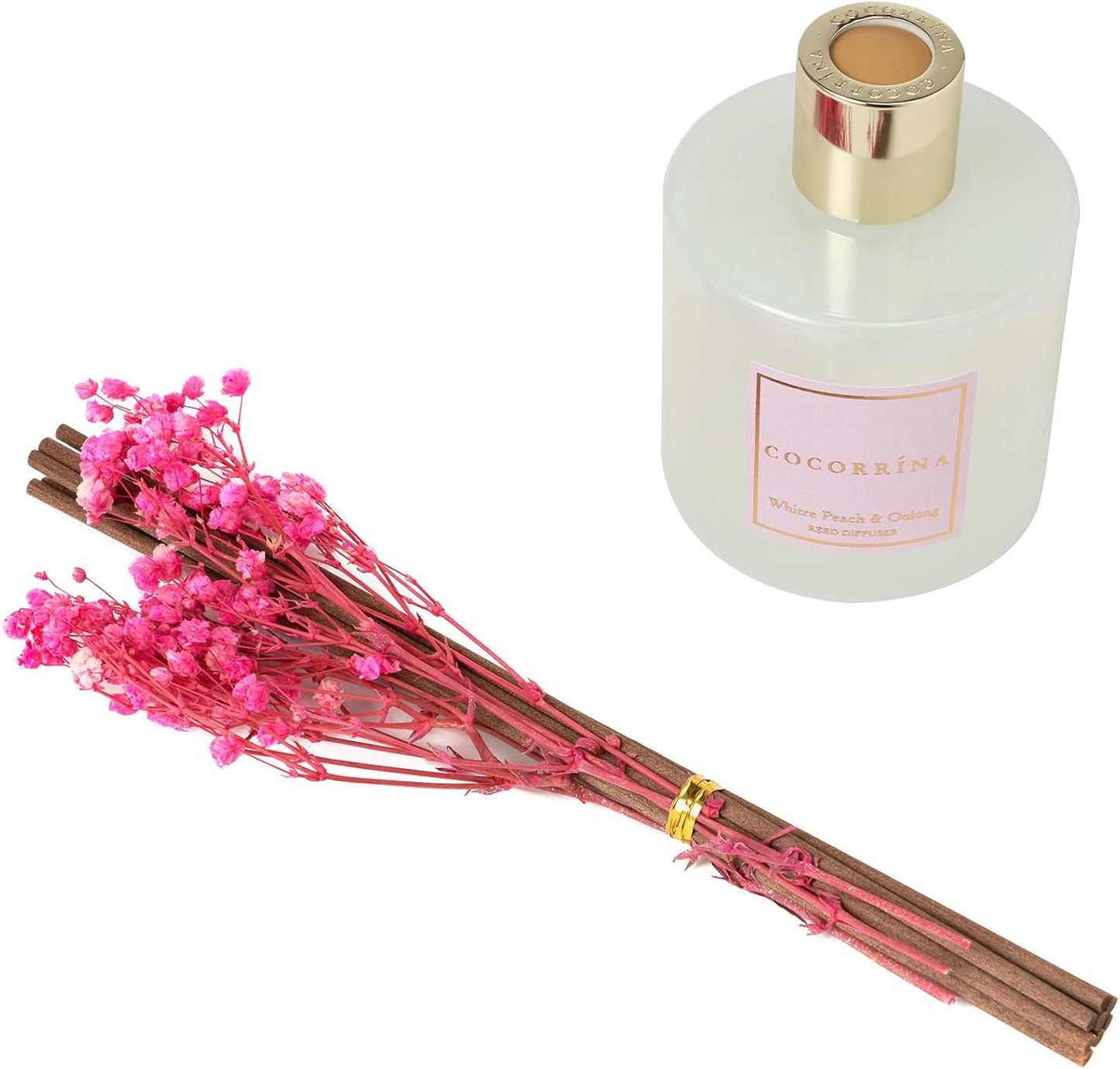 Cocorrína Premium Reed Diffuser Set with Preserved Baby's Breath & Cotton Stick Sandalwood Rose | 6.7oz Scent Fragrance Oil Diffuser for Bedroom Bathroom Home Décor