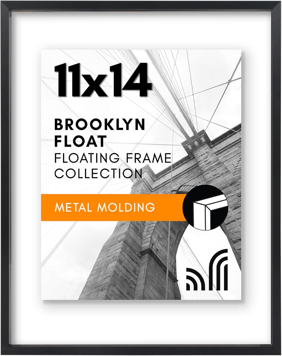 Americanflat Aluminum 11x14 Floating Picture Frame with Shatter-Resistant Glass - Use as 8x10 Picture Frame or Display 11x14 Photo - Signature Float Collection - Photo Frames for Wall Display - Black