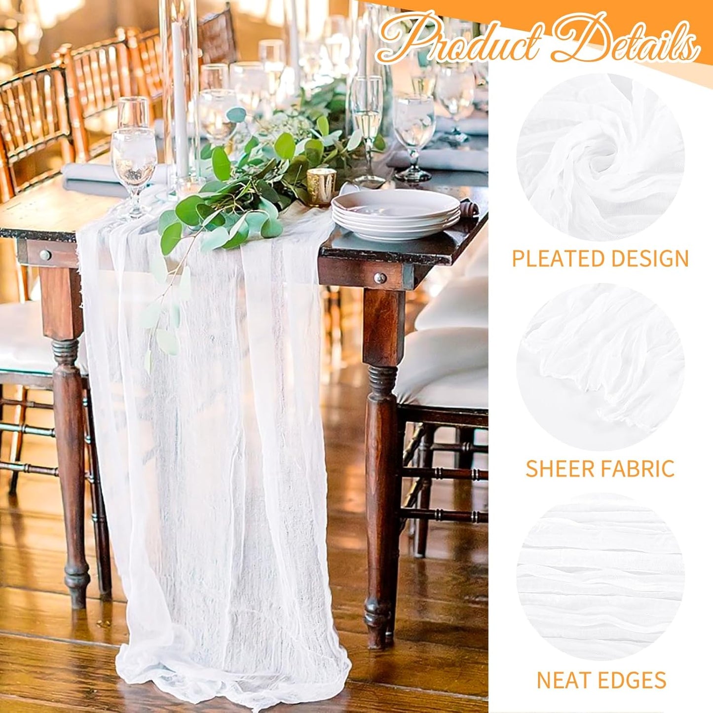 10 Pack Beige Cheesecloth Table Runner 17x108 Inch Boho Gauze Cheese Cloth Table Runners for Wedding Party Baby Shower Birthday Home Decor