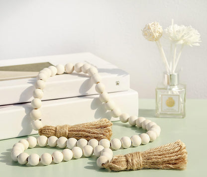 Meplait 39in Wood Bead Garland Farmhouse with Tassels,Versatile Prayer Beads Boho Chic Wall Hanging Home Decor (Black)