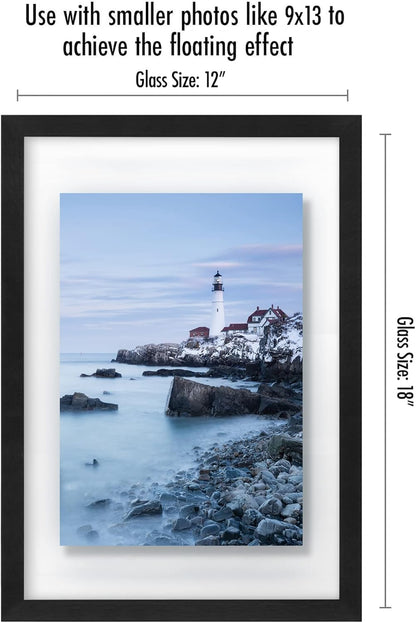 Americanflat 8x10 Floating Picture Frame with Polished Crystal-Clear Glass - Use as 5x7 Picture Frame or Display 4x6 Photo - Signature Float Collection - Photo Frames for Tabletop or Wall - Black
