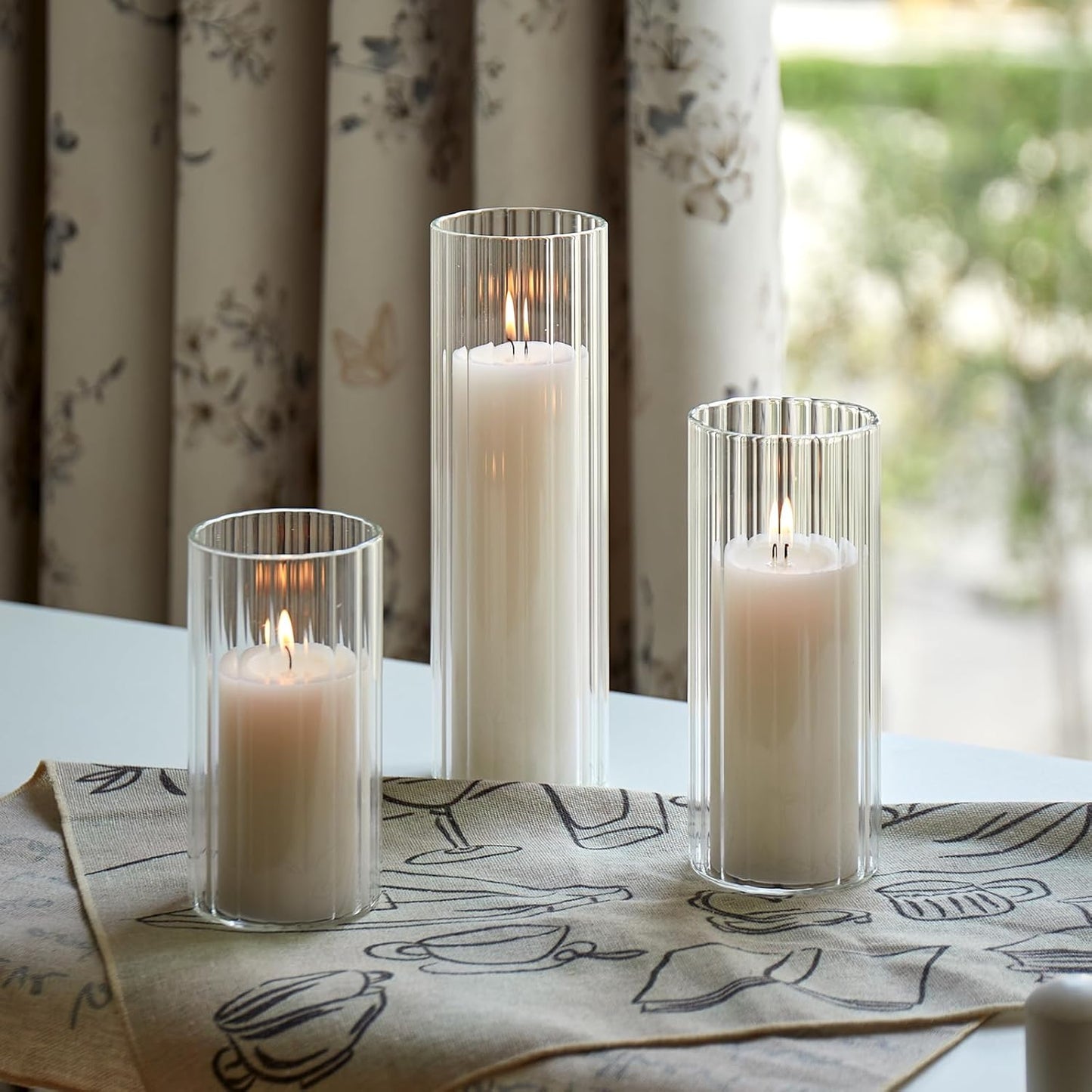 Set of 6 White Pillar Candles with Clear Glass Hurricane Holders- Elegant Cylinder Candle Vases for Weddings, Parties, Centerpieces, Home & Office Decor (White, 6 Set)