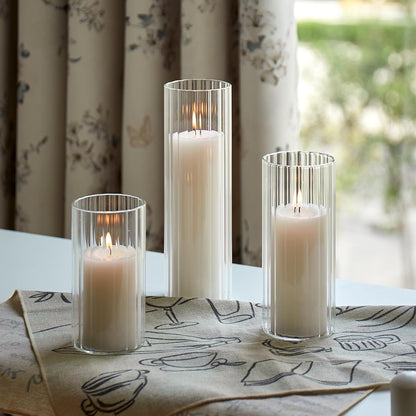Set of 6 White Pillar Candles with Clear Glass Hurricane Holders- Elegant Cylinder Candle Vases for Weddings, Parties, Centerpieces, Home & Office Decor (White, 6 Set)