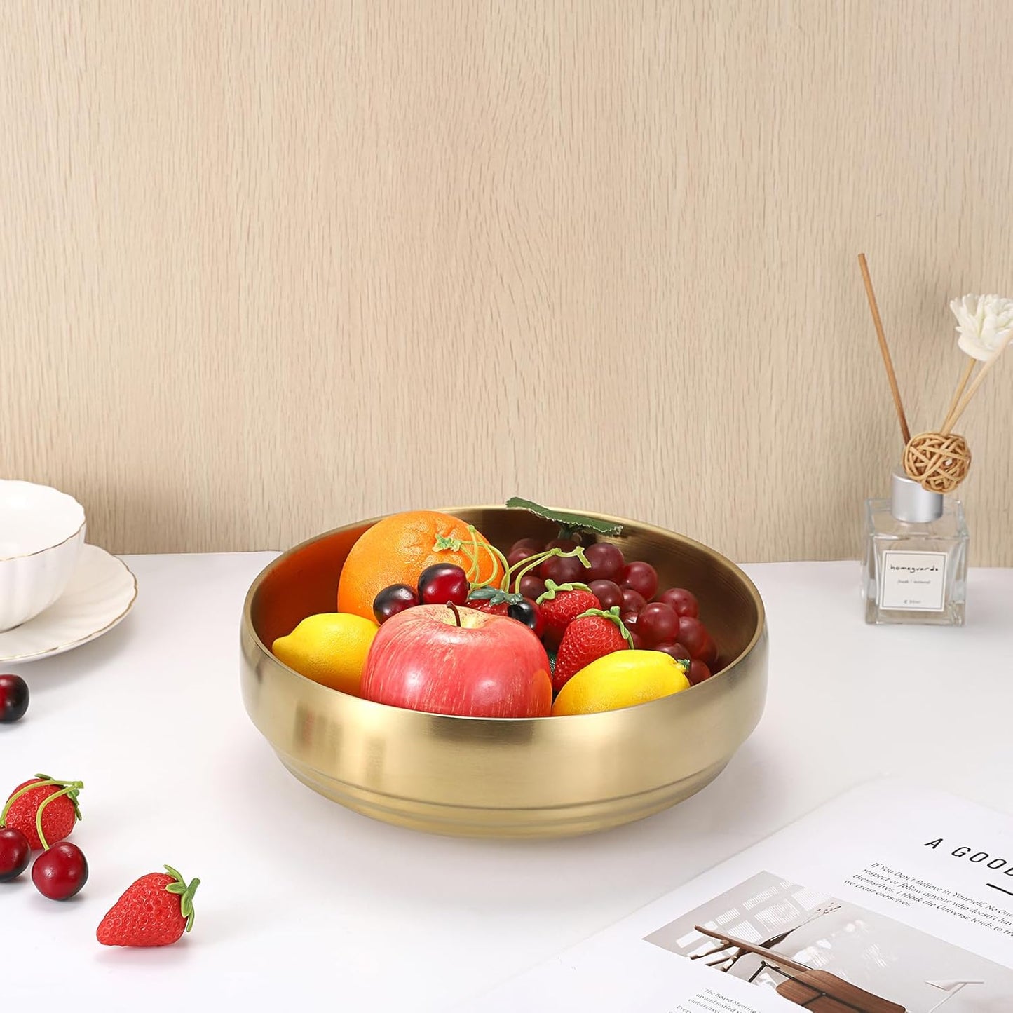 Key Bowl for Entryway Table Decorative Key Dish for Organizing Tabletop Catch All Bowl Gold Fruit Bowls for Kitchen Counter, Coffee Table,7.4 Inches