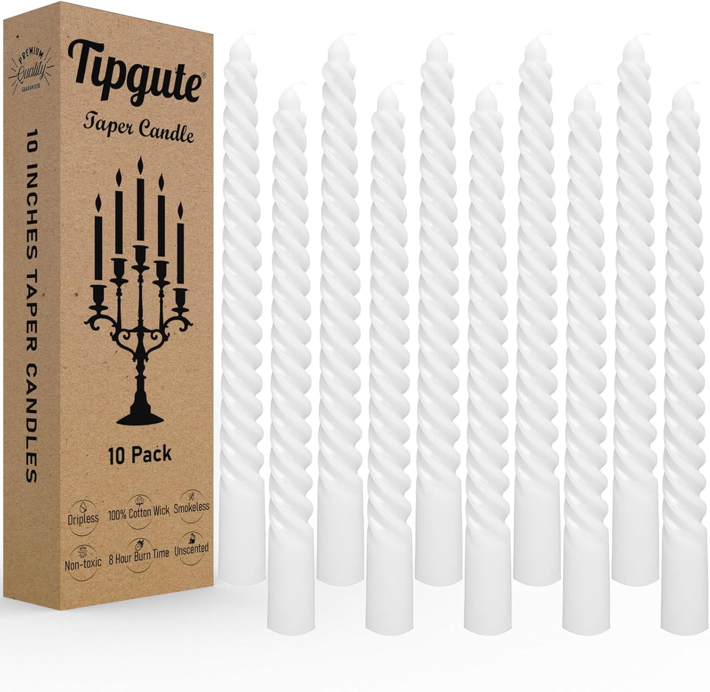 10 Pack Ivory Spiral Taper Candles 3/4×10 Inch – Dripless Smokeless Unscented Long Twisted Tapered Candle Sticks for Wedding Dinner Home Decor Advent Christmas – Cream Candlesticks
