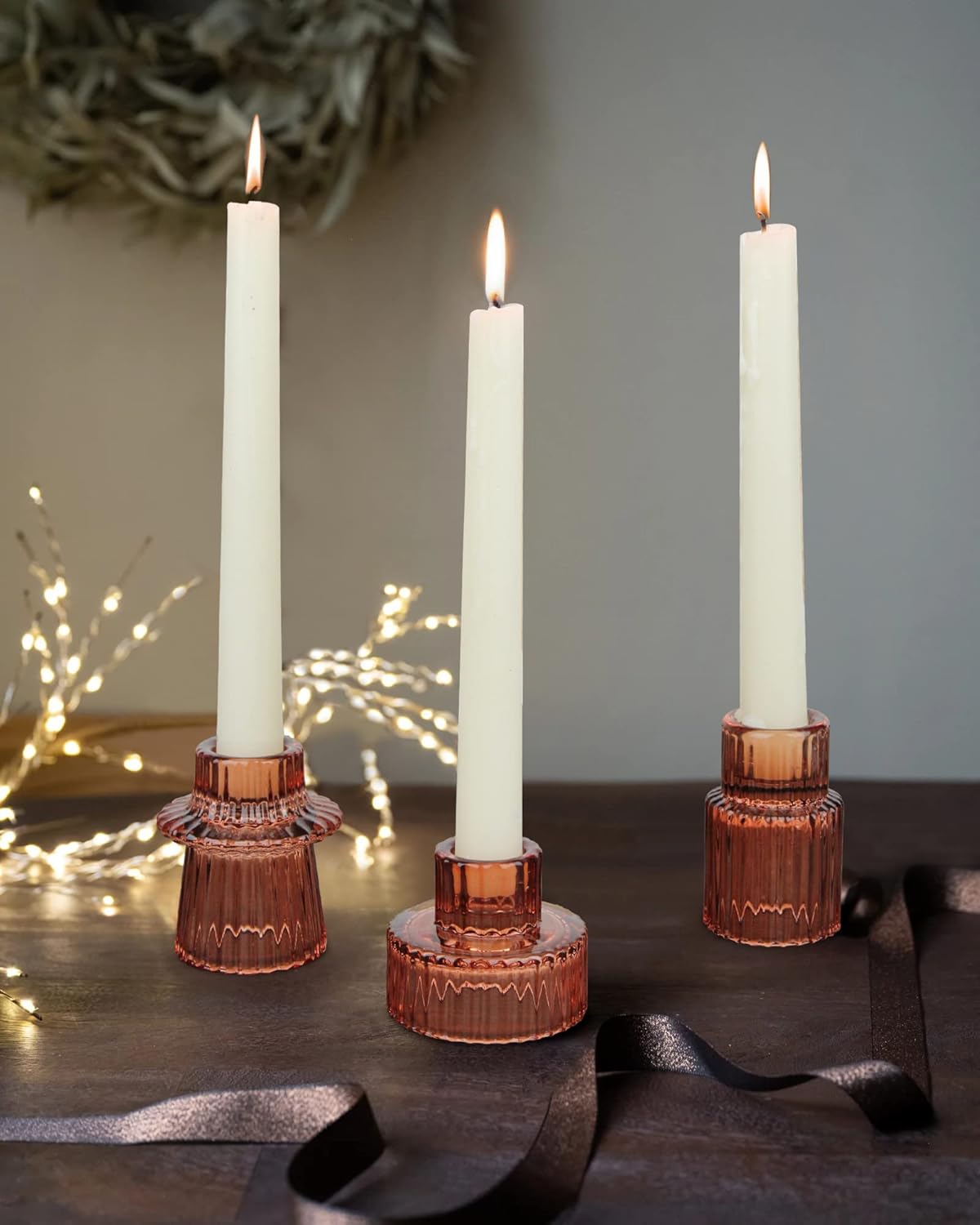 Vixdonos Taper Glass Candlestick Holders Tealight Candle Holders for Table Centerpieces, Wedding Decor and Dinner Party (6 Pcs, Green)