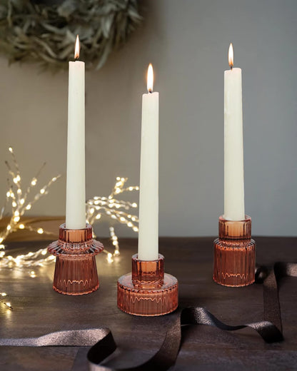 Vixdonos Taper Glass Candlestick Holders Tealight Candle Holders for Table Centerpieces, Wedding Decor and Dinner Party (6 Pcs, Green)