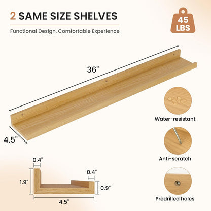 Dreamland Picture Ledge Shelf for Wall, Floating Shelves Set of 2, 48 Inch Long Floating Shelves with Lip for Living Room, Bedroom, Bathroom, Kitchen, White