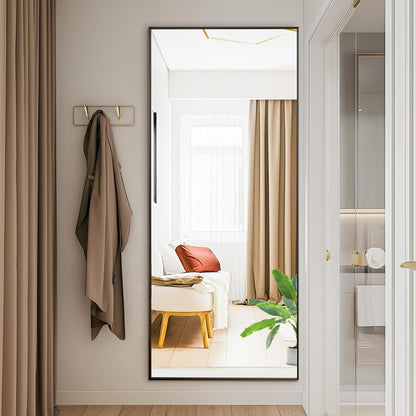 DUMOS Arched Full Length Mirror with Stand 64"x21" Floor Standing Aluminum Frame for Bedroom Body Hanging Leaning Modern Simple Home Decor Shatter-proorf Nano Glass Wall Living Room Cloakroom Black